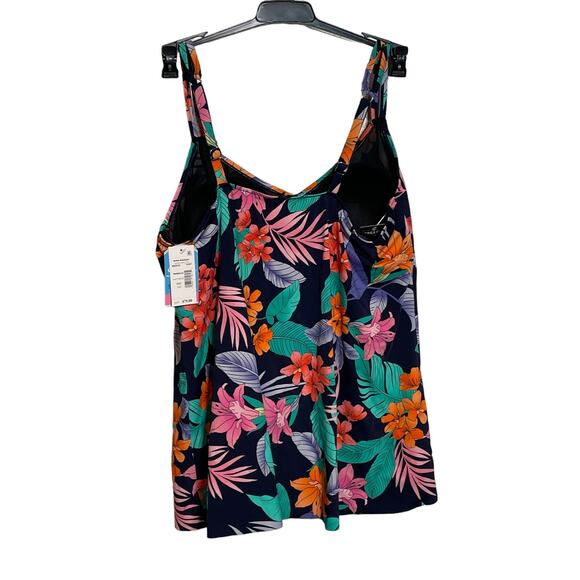 Swim Solutions Plus Size Printed Double-Strap Princess Tankini Top, 18W - Picture 4 of 11